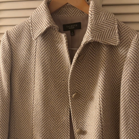 Talbots Beige Herringbone Blazer Wool Blend Classic - Picture 4 of 7